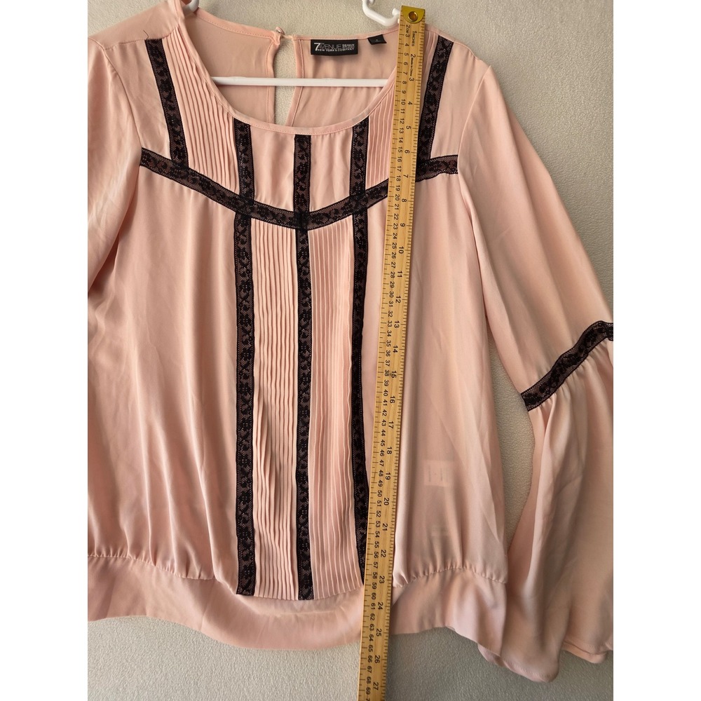 7th Avenue New York & Company Pink Lace Trim Pleated Bell Sleeve Blouse S - Picture 6 of 8